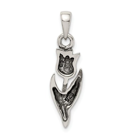 Sterling Silver Antiqued Tulip Pendant New Charm - Picture 3 of 3